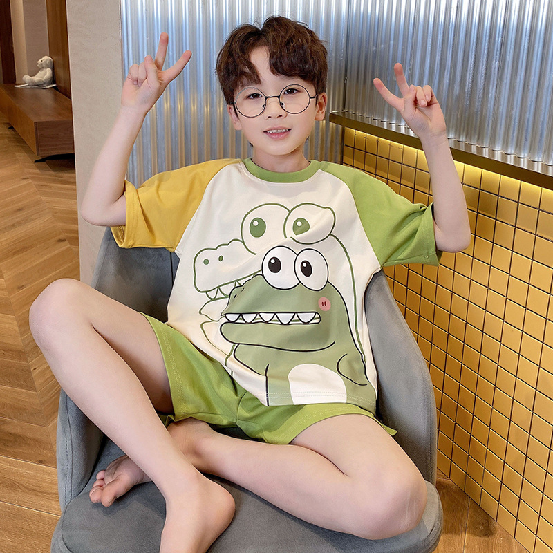 2024 New Boys Pajamas Summer Short-sleeved Pants Thin Children's Little Boys Teenagers Big Kids Baby Home Clothes