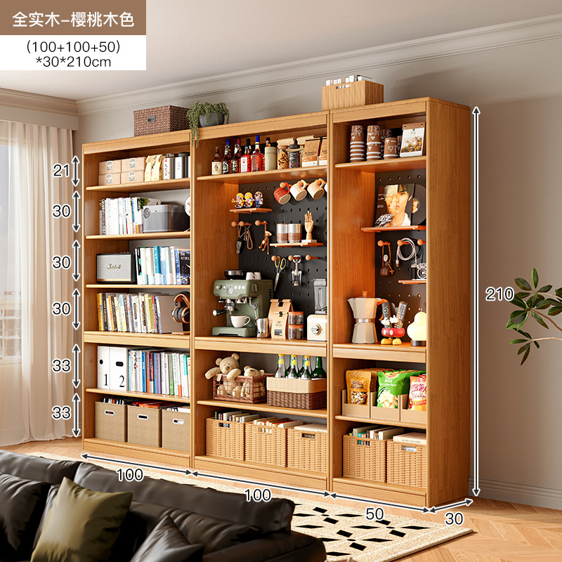 Estantes de madera sólida estantería de almacenamiento de piso para sala de estar integrado toda la pared armario de almacenamiento armario casero de color nuez