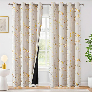 Customized Cross-Border Hot Stamping and Silver Pongee Full Blackout Curtain Fabric for Living Room and Bedroom Sun Protection Curtains Amazon