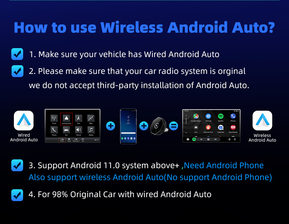 Car Onboard Interconnect Box Support Wireless CarPlay 2-in-1 Plug and Play Adapter