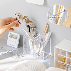 New minimalist makeup brush stationery small item storage cylinder desk transparent acrylic square pen holder wholesale