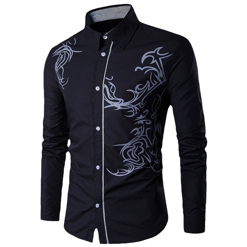 Amazon desea el comercio exterior transfronterizo primavera nueva camisa de hombre camisa de manga larga con estampado de dragón de manga larga para hombre