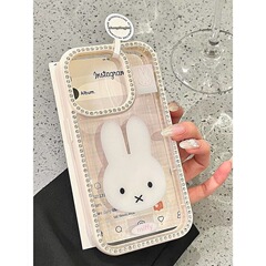 ウサギのキラキラ立体ダイヤモンド付きiPhoneケース、iPhone 17 Pro Max、iPhone 16、iPhone 15、iPhone 13対応、かわいい漫画風ハードケース