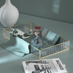 A5Lins風化妝品收納盤梳妝檯長方形黃銅鏡面香薰蠟燭托盤擺件