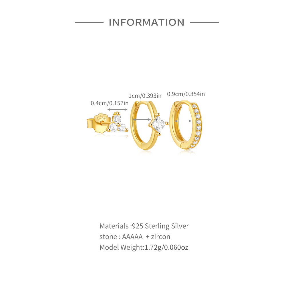 1 Set 925 Sterling Silver Zircon Geometric Earrings Ear Studs display picture 10