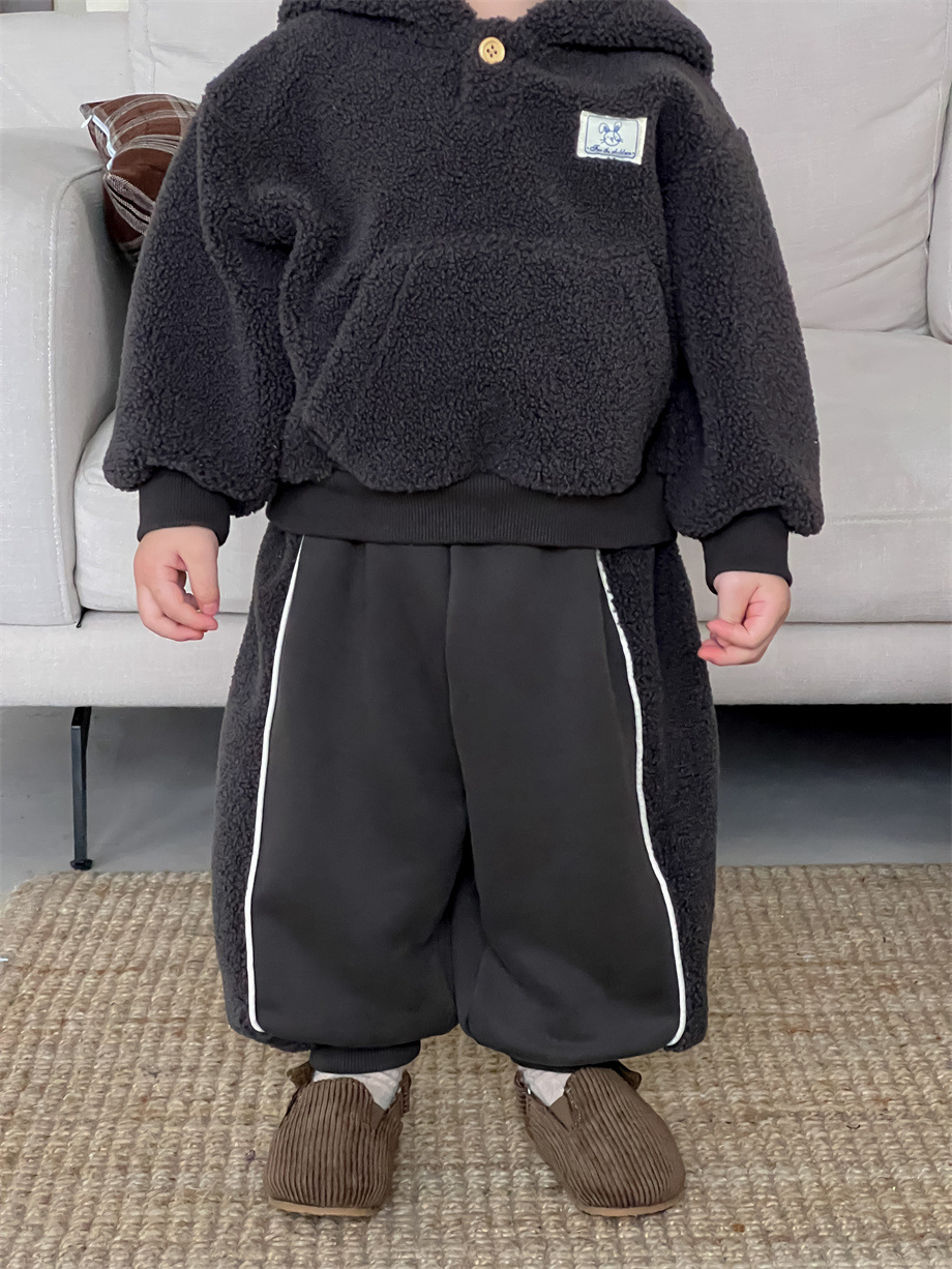 Ropa infantil de invierno con chaqueta encapuchada set de ropa infantil coreana engrosada otoño-invierno baby con dos piezas de lana set image 5