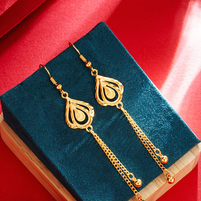 Pendientes de gota de oro de Vietnam borla de las mujeres pendientes largos de lujo de luz pendientes sin decoloración de alto grado personalizado todo partido
