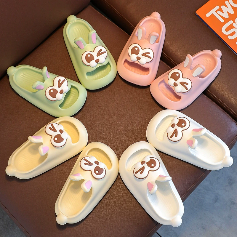 EVA мультяшный кролик детские тапочки толстая подошва удобные детские домашние тапочки с открытыми пальцами детские летние холодные тапочки