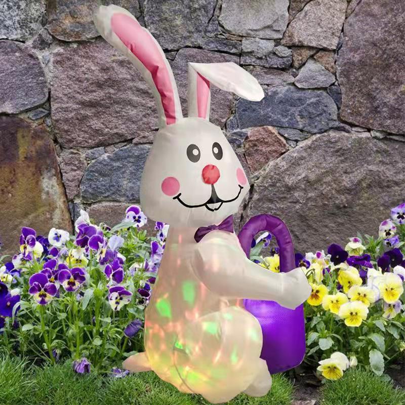Conejo de Pascua modelo inflable 1,1 m inflable lindo conejo giratorio luces de colores decoración del patio transfronterizo Amazon