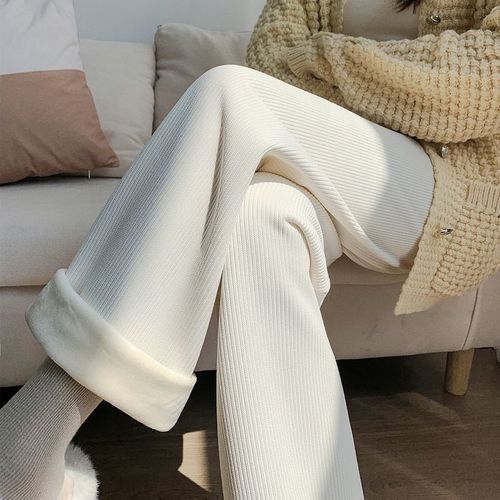 New padded and thick knitted wide-leg pants for women, autumn and winter corduroy casual pants, loose and drooping straight-leg pants