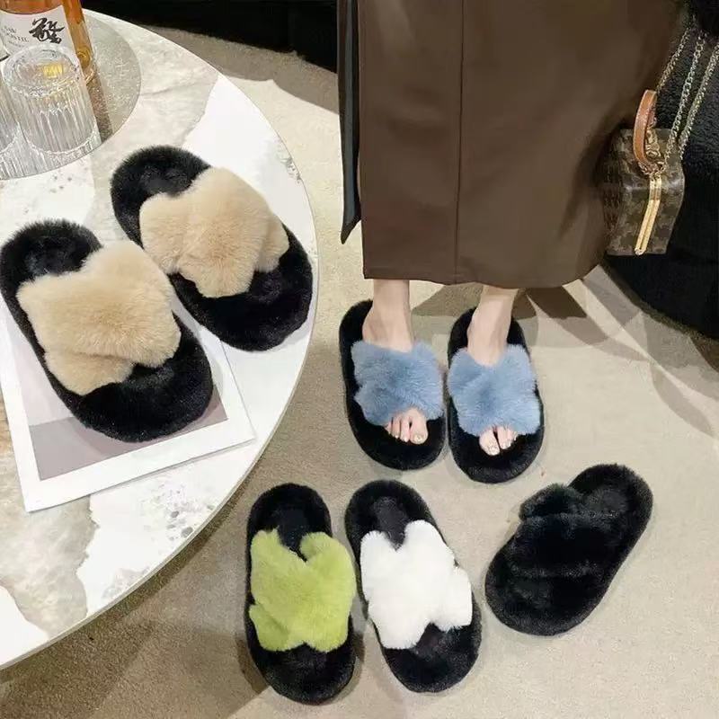 网红厚底毛毛拖鞋女外穿新款秋冬时尚轻奢高级感软底百搭棉拖鞋女|undefined