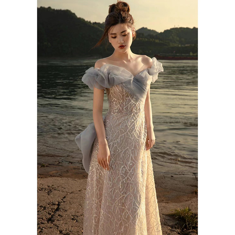 Vestido de noche de banquete francés fuera del hombro para mujeres 2024 nuevo verano mejor amigo dama de honor compromiso brindis vestido nupcial vestido