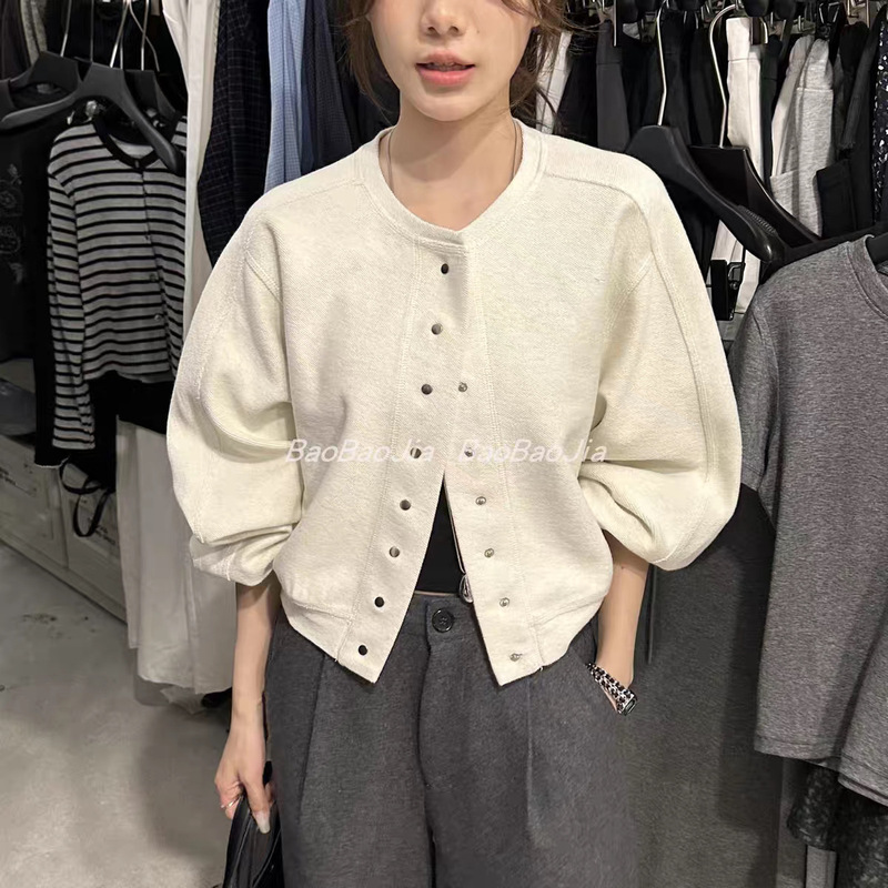 2026 Autumn New Korean Style Fashion Round Neck Baseball Jacket for Women, Short Version for Petite Sizes, Single-Breasted Cardigan