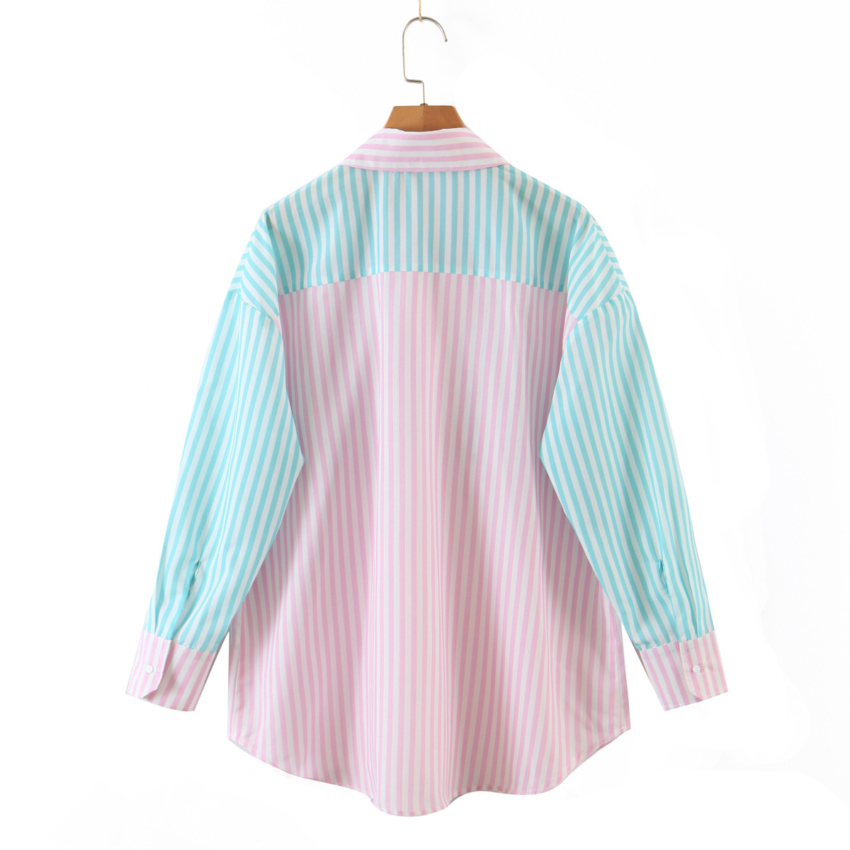 long sleeve striped printed color stitching shirt NSLQS128907