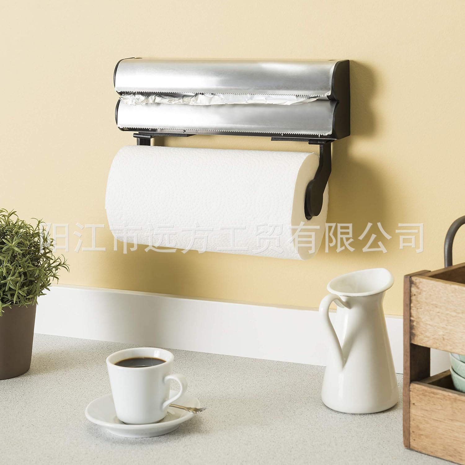 Kitchen Cling Film Cutter Box with Paper Holder, Three-In-One Cutter, Storage Rack with Screw Package