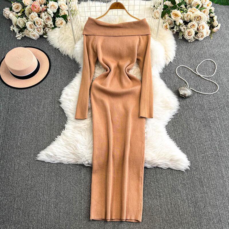 Spice Girls Sexy Elegant Slim Fit Bag Hip Shoulder Long Sleeve Knitted Bottoming dress Women's Winter 2024 New
