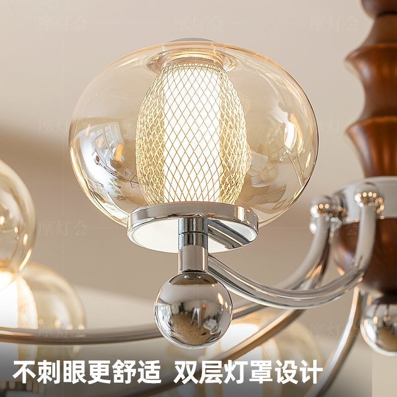 法式中古风客厅吊灯复古胡桃木色卧室酒店房间灯vintage中山灯具|undefined