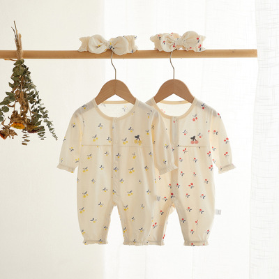 婴儿衣服夏季新款新生儿长袖爬服纯棉可爱连体哈衣宝宝睡衣外出服