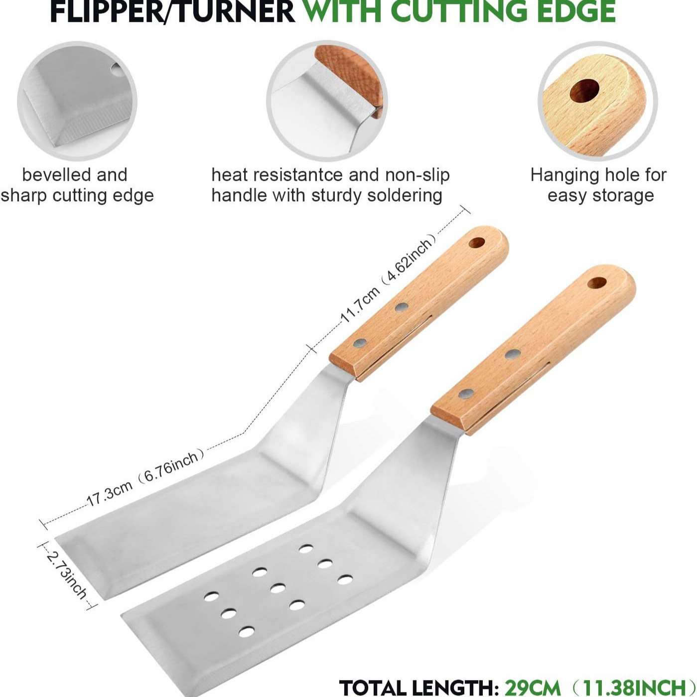 Amazon acero inoxidable herramienta de barbacoa set al aire libre teppanyuki barbecue mango de madera cocina de buey sopa de cocina combinación