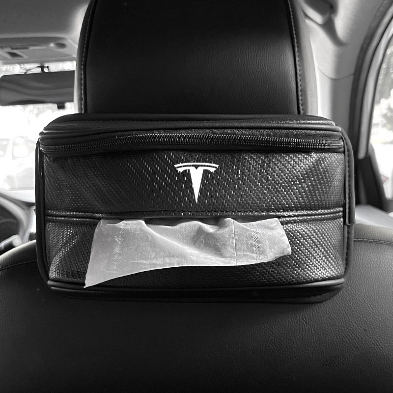 Car Multifunctional Tissue Box Sunshade Large Capacity Elastic Band Hanging Tissue Bag Large Capacity Upgraded Leather