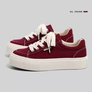 wine red Canvas Shoes Women's 2024 New Autumn Shoes Women's Autumn and Winter Thick Sole All-match Casual Sneakers for Women
