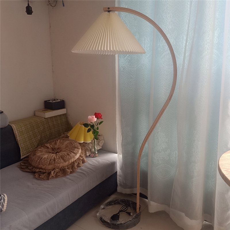 vintage北欧百褶罩面落地灯网红沙发客厅卧室韩国ins风格