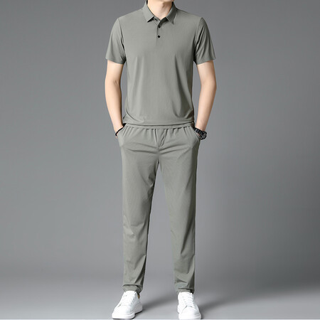 Ice Silk Traceless suit 2024 Summer New Youth Men's Casual Pants Korean Fashionable Thin Lar Short Sleeve suit
