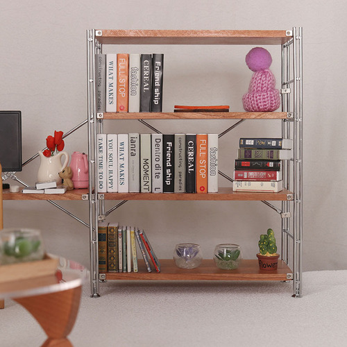 Miniature food toy model wrought iron storage rack bookshelf storage rack desk mini model 12 points dollhouse