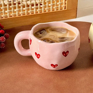 陶瓷杯 红色爱心 早餐牛奶杯 咖啡杯 喝茶泡茶 燕麦麦片 高颜值