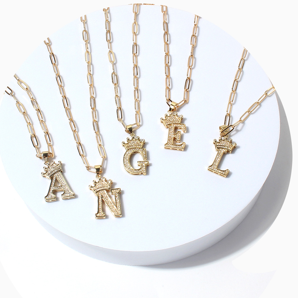 Fashion Zircon Crown 26 English Letter Pendant Trendy Simple Personality Necklace Necklace display picture 2