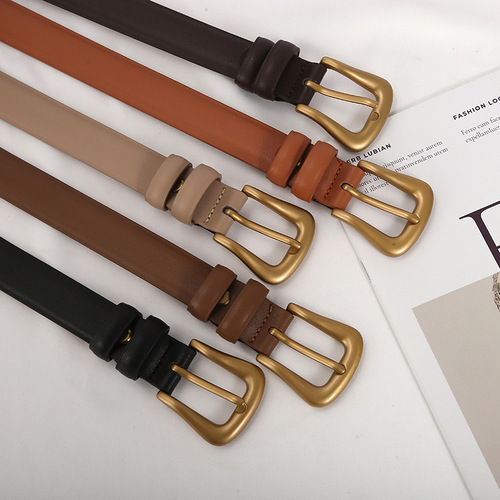 Soft leather series pin buckle belt solid color cowhide decorated casual trouser belt for women retro elegant with dress live broadcast