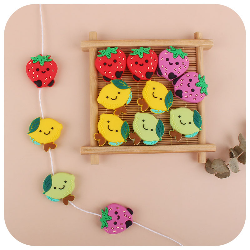 Fábrica directa de calidad alimentaria de silicona fruta fresa limón mordedor perlas DIY accesorios de la joyería bebé molar perlas