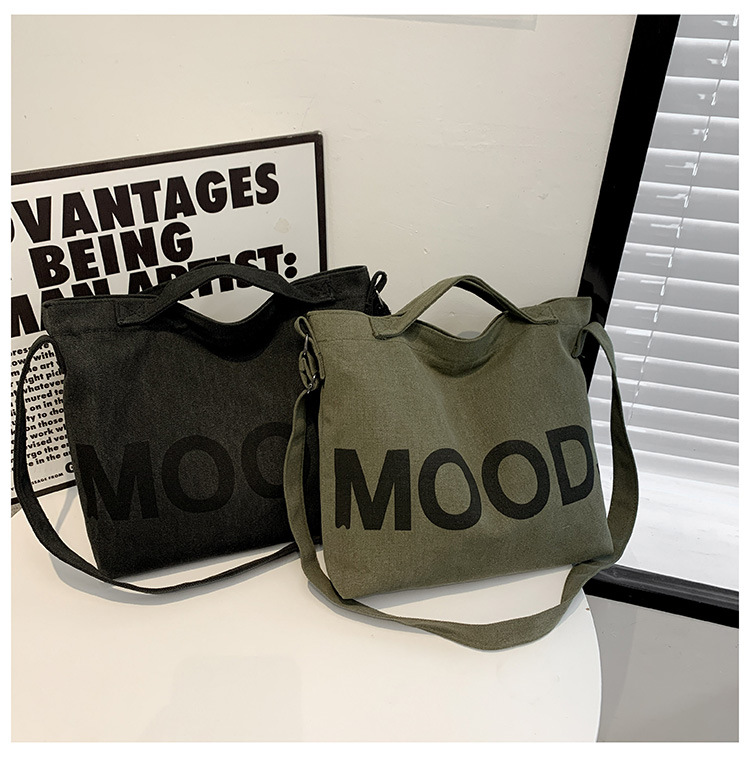 Canvas bag, large-capacity crossbody, ins Korean version student tote bag, single-shoulder girls' tutorial bag, hand-held shopping bag undefined