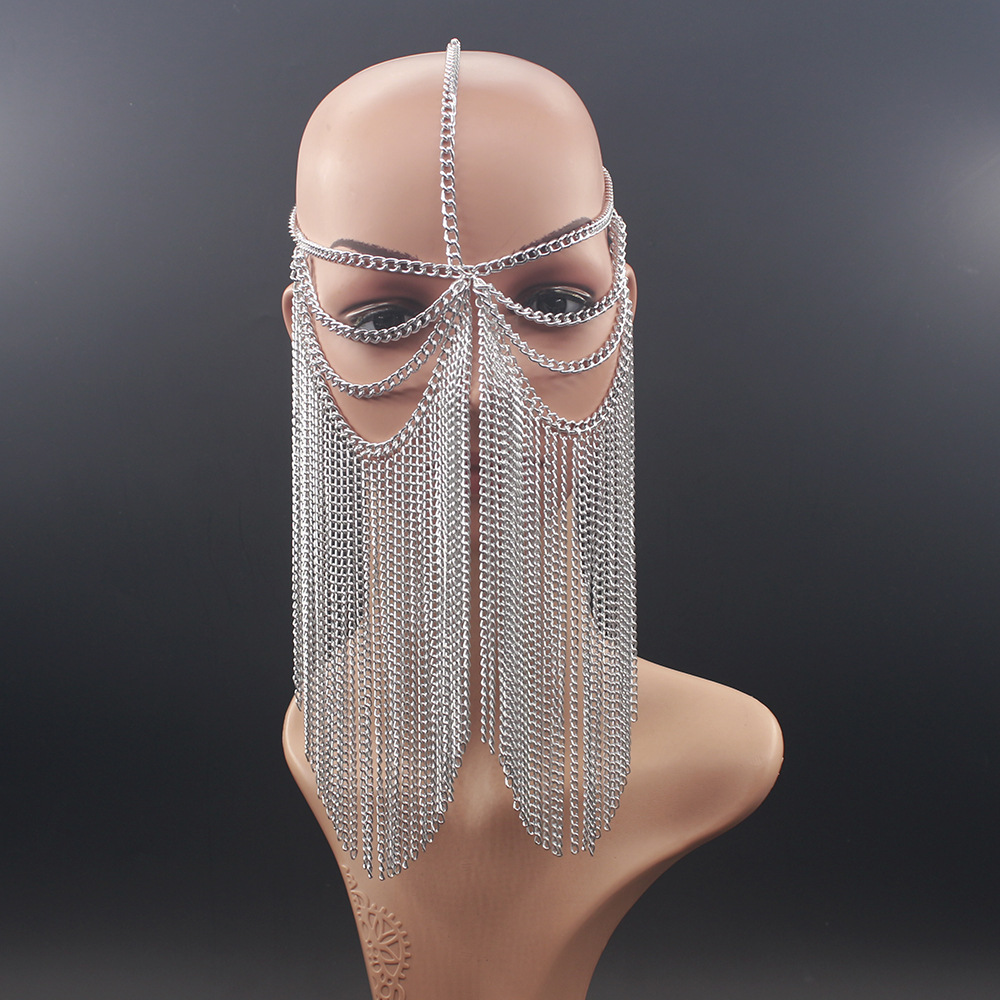 2024 New European and American Metal Aluminum Chain Long Tassel Head Chain Women's Nightclub Performance Wear Mask Head Chain