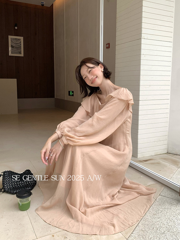 秀熙熙十三行2025秋季白标气质荷叶边天丝高腰长袖连衣裙女88448|undefined