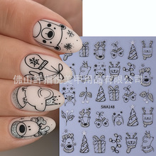 跨境新款圣诞节美甲贴纸批发 ins闪金银卡通小奶牛企鹅猫咪指甲贴