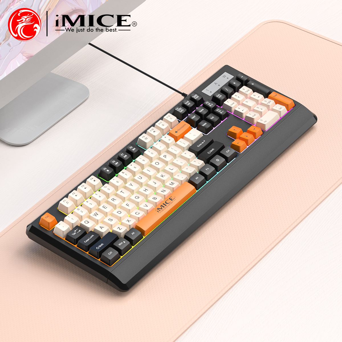 Imice Manufacturer Direct Supply Cross-Border Wired USB Rainbow Backlight Color Matching Keycap Chicken Game Desktop Wired Keyboard
