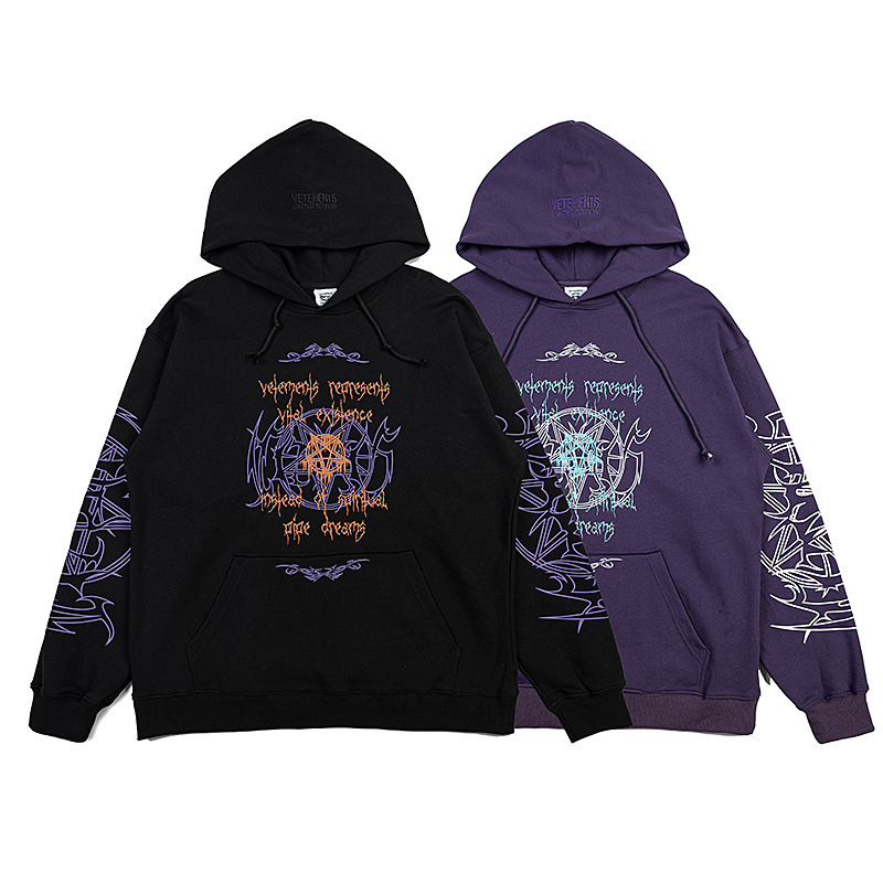 Women's Clothing lucky letter printed washed and distressed long sleeved hooded sweatshirt _voghion.com