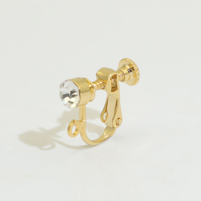 Ear clip with 5mm [white] rhinestone screws/side hanging