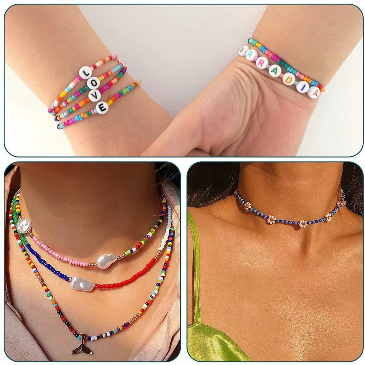 Amazon Explosive 48 Color Perforated Glass Small Rice Bead Set DIY Necklace Bracelet Jewelry Beaded Bead Accessories