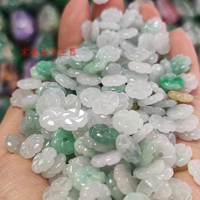 エメラルドビーズ氷種天然翡翠a品diy部品9mm小花玉翡翠時来運転花小ボタン|undefined