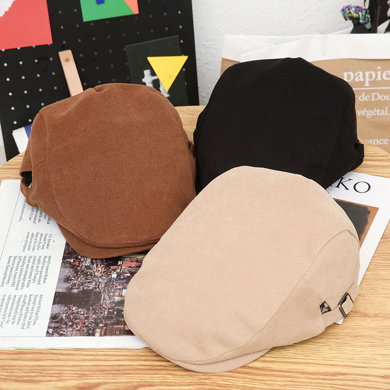 Sombrero de primavera y otoño sombrero delantero de sarga de moda coreana multicolor ajustable boina de terciopelo tridimensional al por mayor image 1
