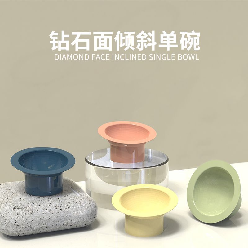 Large Caliber Cat Bowl Neck Protection Oblique Cat Basin Diamond Cut-off High-Foot Bowl Cat Food Basin Pet Water Bowl Dog Bowl Dog Basin