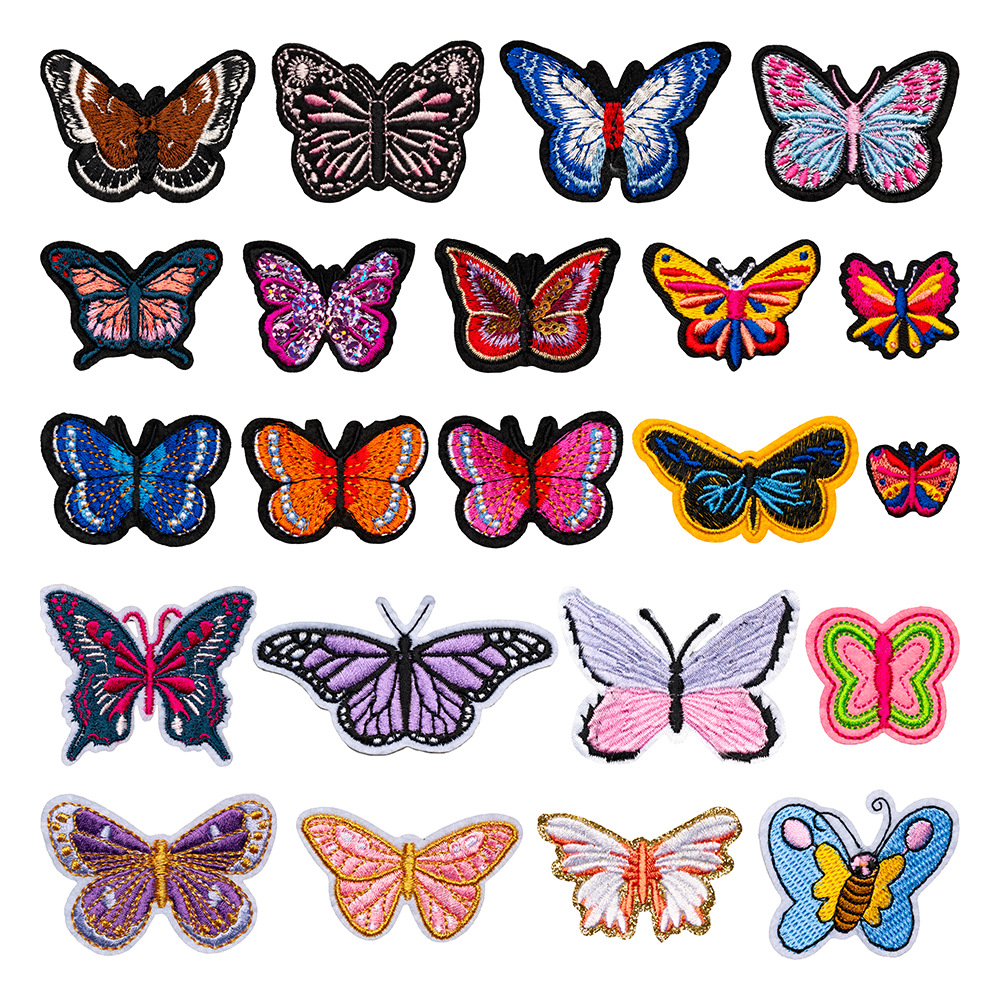 Pegatinas de tela de bordado de mariposa de color, sin costura, bordado por computadora, accesorios de ropa de bricolaje, pegatinas decorativas, pegatinas de parche, personalización al por mayor