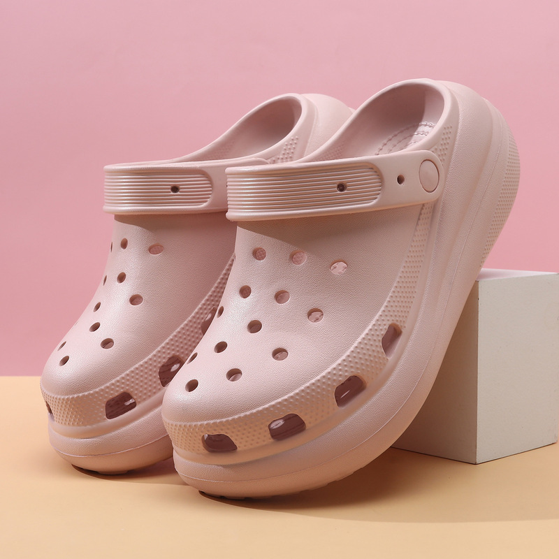 Thick-Soled Puff Clogs for Summer, Height-Increasing Outdoor Sandals, Eva Non-Slip, Wear-Resistant, Breathable Couple's Camping Closed-Toe Slippers