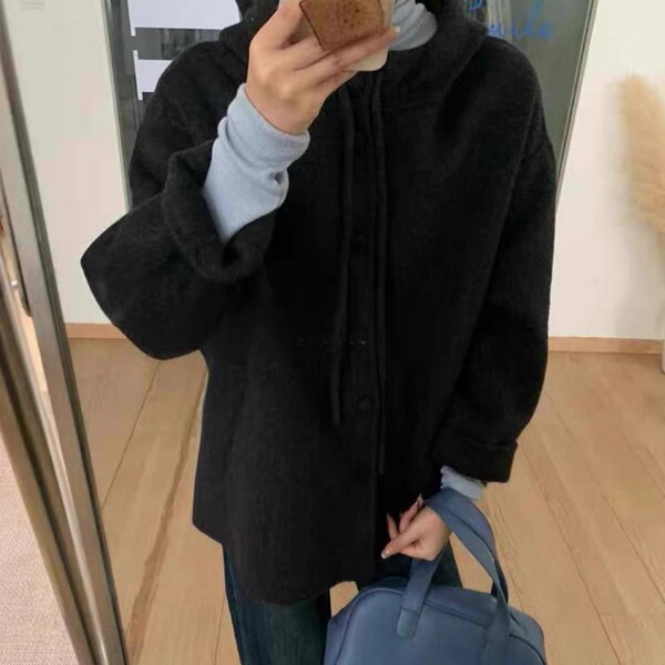 Double-sided cashmere short woolen woolen coat with hood with bow