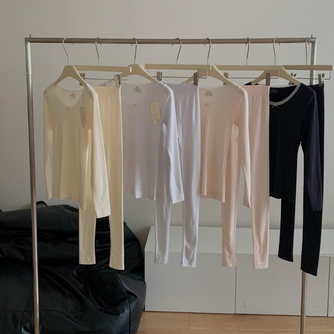 Korean Society 9885 sheep wool heating warm suit autumn and winter warm pajamas women's slim-fit high-elastic constant temperature autumn pants