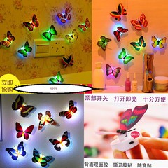 カラフルな発光蝶ナイトライト貼り付け可能な蝶ランプ 3D 立体ナイトライト発光蝶ウォールステッカー工場