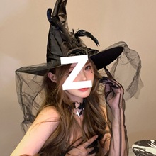 万圣节cos服装巫师帽装扮女巫婆帽子魔女道具洛丽塔黑色头纱头饰