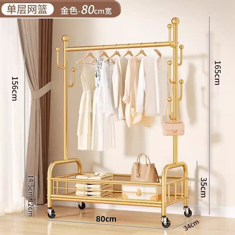 Floor-Standing Clothes Hanger, Indoor Clothes Hanger, Thickened and Extra Thick Mobile Clothes Drying Rack with Wheels, Balcony Clothes Drying Rack